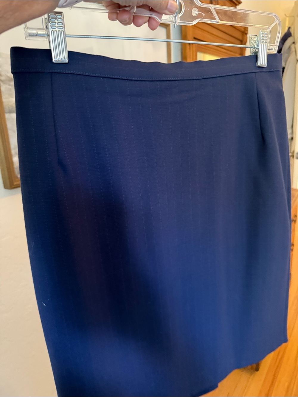 Marks & Spencer Classic Navy-Gray Pencil Skirt, Fine Pinstripes, 100% New Wool